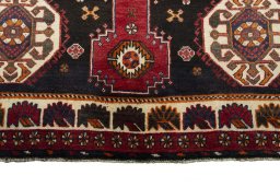 Full view of 2000s Shiraz rug from Iran / Persia, 234 × 161 cm in Red tones