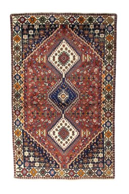 Full view of 2000s Shiraz rug from Iran / Persia, 190 × 118 cm in Red tones