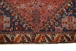 Close-up detail of 2000s Shiraz rug from Iran / Persia showing Wool weave