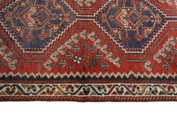 Close-up detail of 2000s Shiraz rug from Iran / Persia showing Wool weave