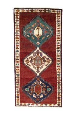 Full view of 2000s Shiraz rug from Iran / Persia, 172 × 85 cm in Red tones