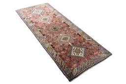 Close-up detail of 2000s Shiraz rug from Iran / Persia showing Wool weave