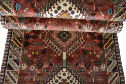 Full view of 2000s Shiraz rug from Iran / Persia, 190 × 77 cm in Red tones