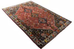 Close-up detail of 1970s Shiraz rug from Iran / Persia showing Wool weave