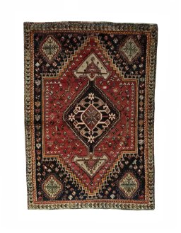 Full view of 1970s Shiraz rug from Iran / Persia, 171 × 120 cm in Red tones