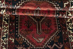 Full view of 2000s Shiraz rug from Iran / Persia, 196 × 105 cm in Red tones