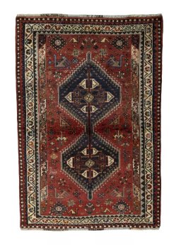 Full view of 2000s Shiraz rug from Iran / Persia, 175 × 118 cm in Red tones