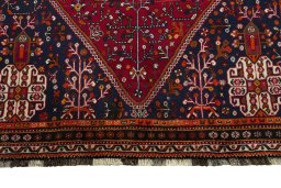 Full view of 2000s Shiraz rug from Iran / Persia, 257 × 163 cm in Red tones