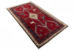 Close-up detail of 2000s Shiraz rug from Iran / Persia showing Wool weave
