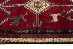 Full view of 2000s Shiraz rug from Iran / Persia, 224 × 134 cm in Red tones