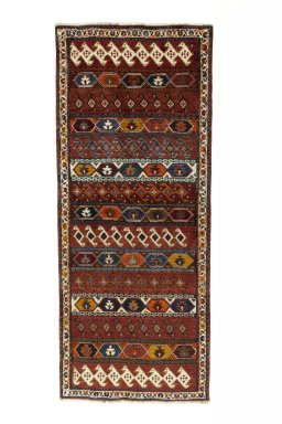 Full view of 2000s Shiraz rug from Iran / Persia, 203 × 83 cm in Red tones