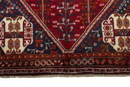 Close-up detail of 2000s Shiraz rug from Iran / Persia showing Wool weave