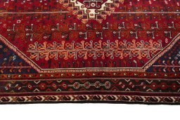 Full view of 2000s Shiraz rug from Iran / Persia, 244 × 163 cm in Red tones