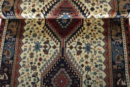 Full view of 2000s Shiraz rug from Iran / Persia, 200 × 84 cm in Beige tones
