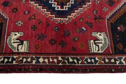 Close-up detail of 2000s Shiraz rug from Iran / Persia showing Wool weave