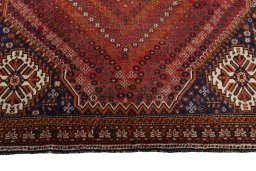 Full view of 2000s Shiraz rug from Iran / Persia, 285 × 200 cm in Red tones