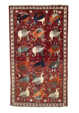 Full view of 2000s Shiraz rug from Iran / Persia, 204 × 117 cm in Red tones