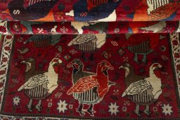 Full view of 2000s Shiraz rug from Iran / Persia, 204 × 117 cm in Red tones