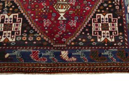 Full view of 2000s Shiraz rug from Iran / Persia, 255 × 160 cm in Red tones