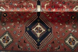 Full view of 2000s Shiraz rug from Iran / Persia, 168 × 120 cm in Red tones