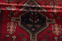 Full view of 2000s Shiraz rug from Iran / Persia, 235 × 130 cm in Red tones