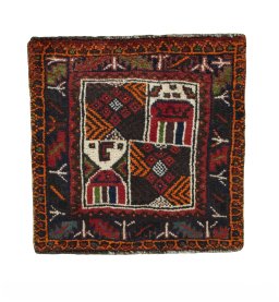Full view of 2000s Shiraz rug from Iran / Persia, 64 × 65 cm in Multi Color tones