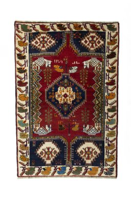 Full view of 2000s Shiraz rug from Iran / Persia, 195 × 130 cm in Red tones