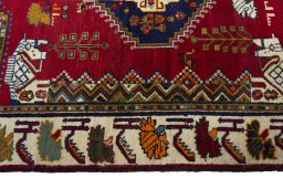 Full view of 2000s Shiraz rug from Iran / Persia, 195 × 130 cm in Red tones