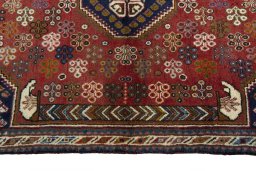 Full view of 2000s Shiraz rug from Iran / Persia, 158 × 104 cm in Red tones