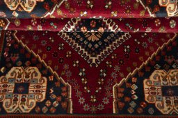 Full view of 2000s Shiraz rug from Iran / Persia, 244 × 159 cm in Red tones