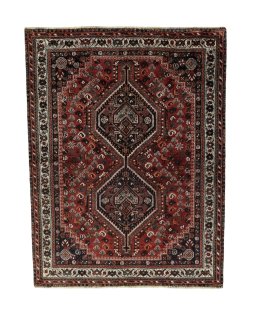 Full view of 2000s Shiraz rug from Iran / Persia, 207 × 159 cm in Red tones