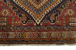 Close-up detail of 2000s Shiraz rug from Iran / Persia showing Wool weave
