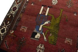 Backside of handmade 2000s Shiraz rug showing knot structure and weave density