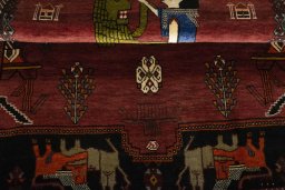 Full view of 2000s Shiraz rug from Iran / Persia, 182 × 130 cm in Red tones