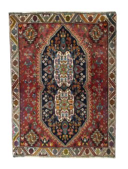 Full view of 2000s Shiraz rug from Iran / Persia, 161 × 119 cm in Blue tones