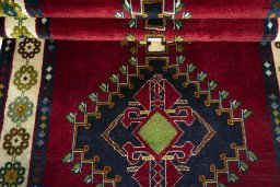 Full view of 2000s Shiraz rug from Iran / Persia, 230 × 114 cm in Red tones