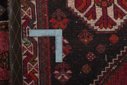 Close-up detail of 2000s Shiraz rug from Iran / Persia showing Wool weave