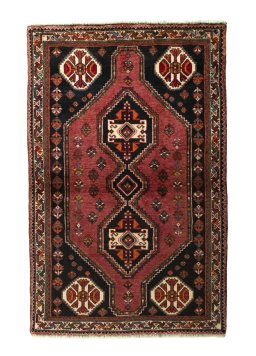 Full view of 2000s Shiraz rug from Iran / Persia, 174 × 111 cm in Red tones