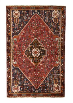 Full view of 2000s Shiraz rug from Iran / Persia, 255 × 165 cm in Red tones