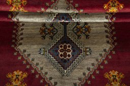 Full view of 2000s Shiraz rug from Iran / Persia, 258 × 162 cm in Gray tones