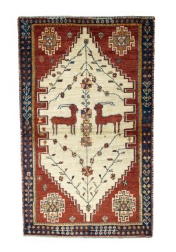 Full view of 2000s Shiraz rug from Iran / Persia, 203 × 124 cm in Beige tones