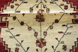Full view of 2000s Shiraz rug from Iran / Persia, 203 × 124 cm in Beige tones