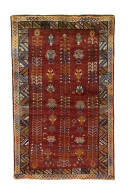 Full view of 2000s Shiraz rug from Iran / Persia, 204 × 129 cm in Red tones