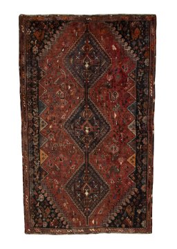 Full view of 2000s Shiraz rug from Iran / Persia, 235 × 144 cm in Red tones