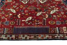 Full view of 2000s Shiraz rug from Iran / Persia, 192 × 127 cm in Red tones