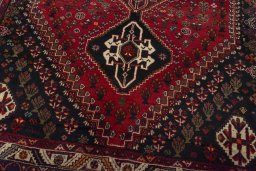 Close-up detail of 2000s Shiraz rug from Iran / Persia showing Wool weave