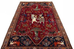 Surface texture of 2000s Shiraz rug with natural Wool and intricate pattern