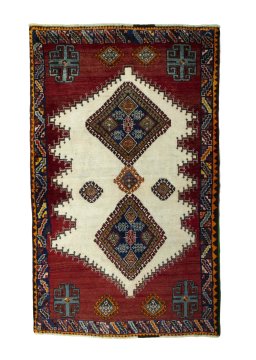 Full view of 2000s Shiraz rug from Iran / Persia, 167 × 102 cm in Beige tones