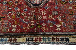 Full view of 2000s Shiraz rug from Iran / Persia, 171 × 110 cm in Red tones