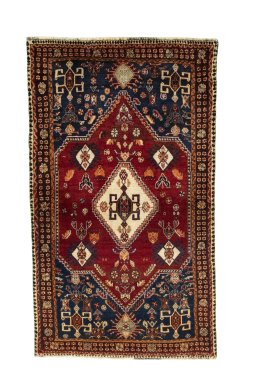 Full view of 2000s Shiraz rug from Iran / Persia, 200 × 117 cm in Red tones
